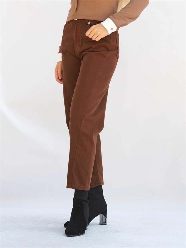Düz Paça Gabardin Pantolon 031723 Kahve