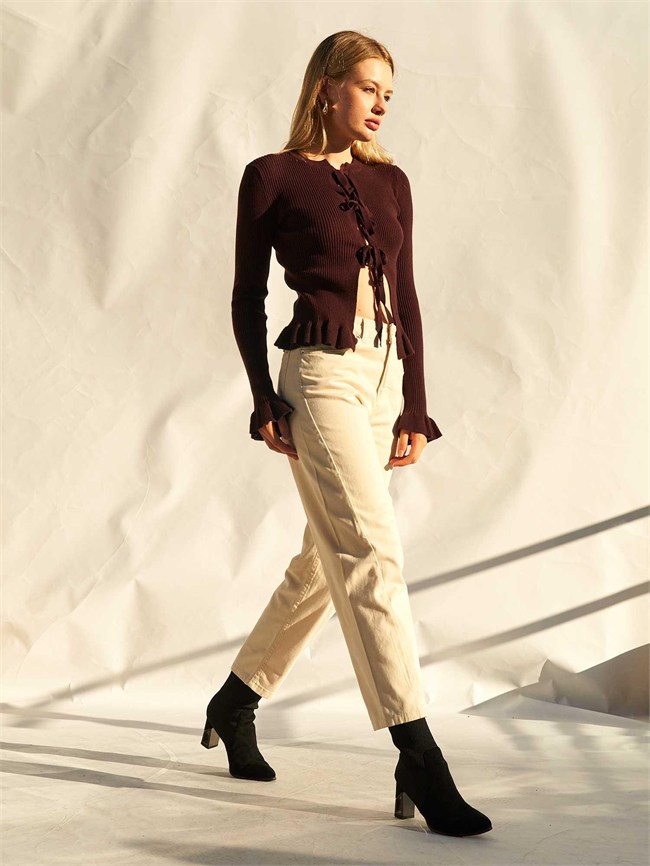 Düz Paça Gabardin Pantolon 031723 Krem