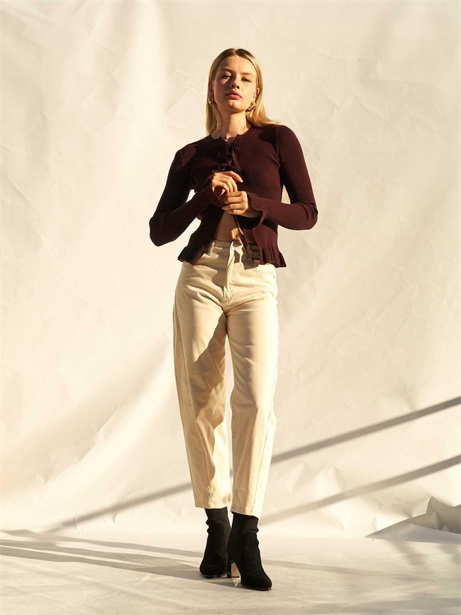 Düz Paça Gabardin Pantolon 031723 Krem