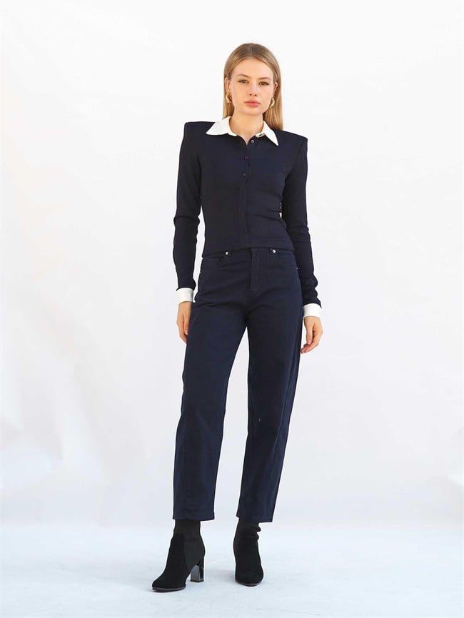 Düz Paça Gabardin Pantolon 031723 Lacivert
