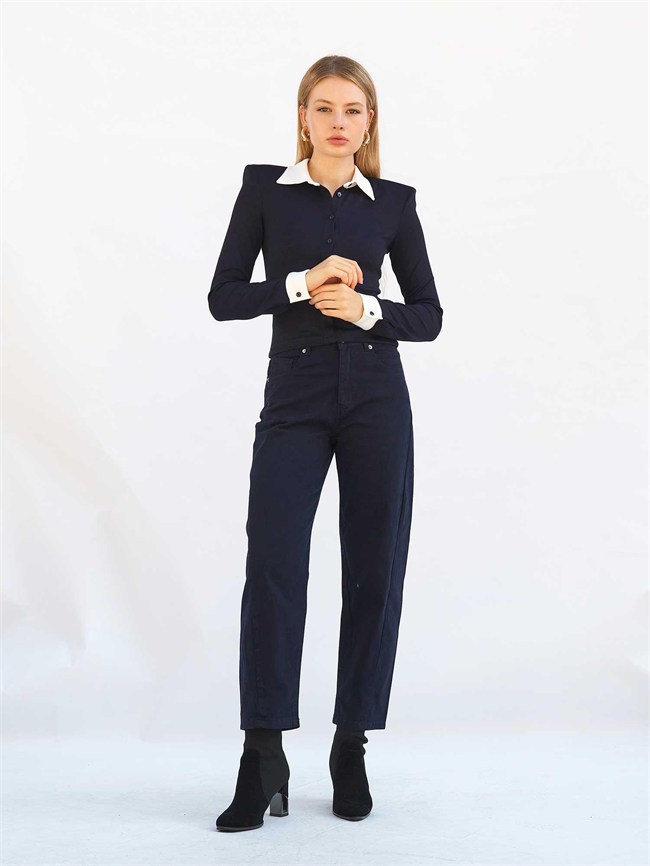 Düz Paça Gabardin Pantolon 031723 Lacivert