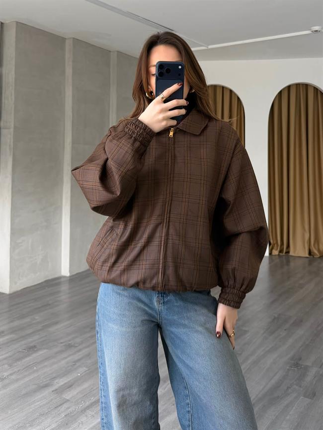 Ekoseli Bomber Ceket 36969 Kahve