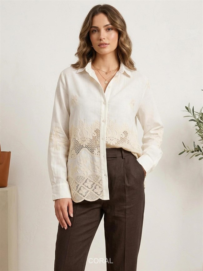 Eteği Dantelli Gömlek 39671 Naturel