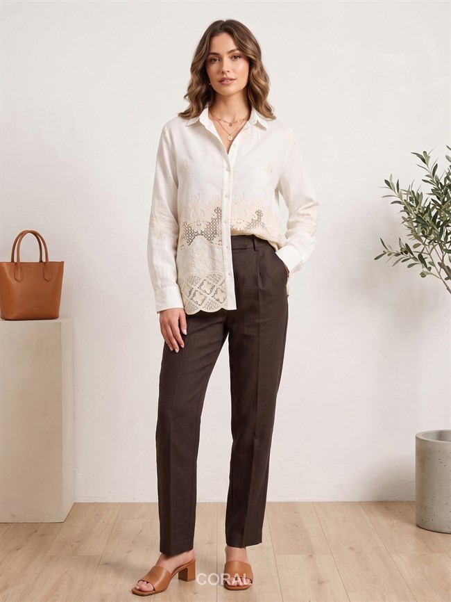 Eteği Dantelli Gömlek 39671 Naturel