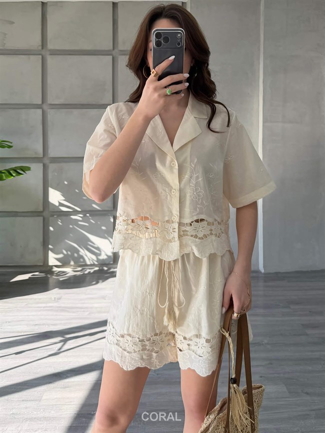 Eteği Dantelli Gömlekli Takım 39430 Naturel