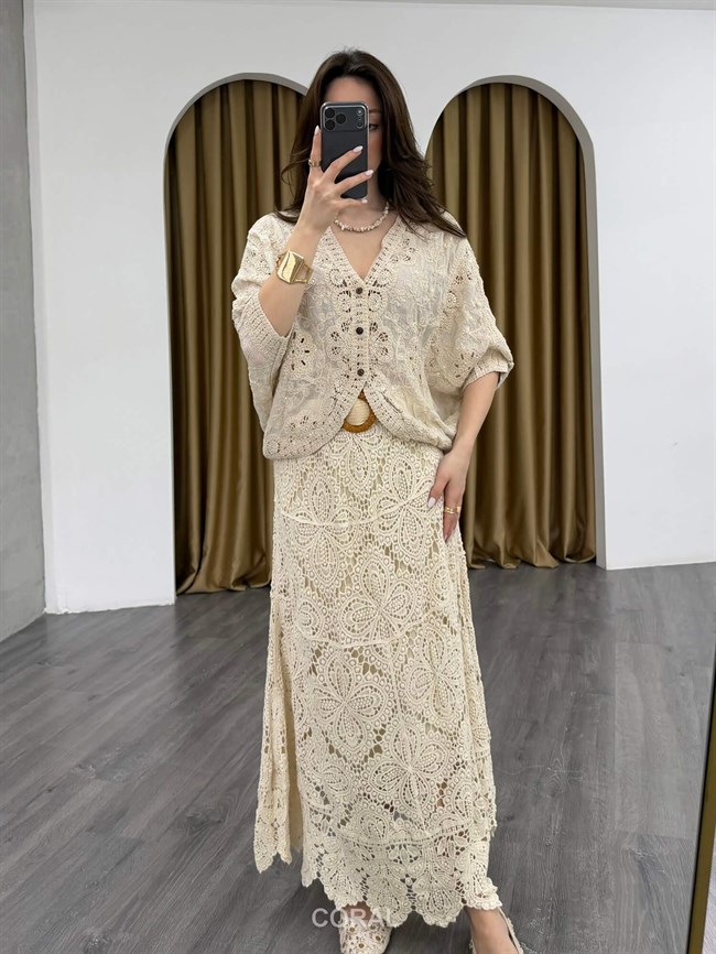 Eteği V Dantelli Ceket 39750 Naturel