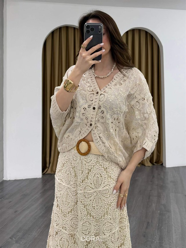Eteği V Dantelli Ceket 39750 Naturel