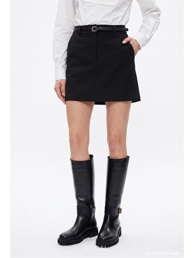 ETK02344 İnce Kemerli Mini Etek Siyah