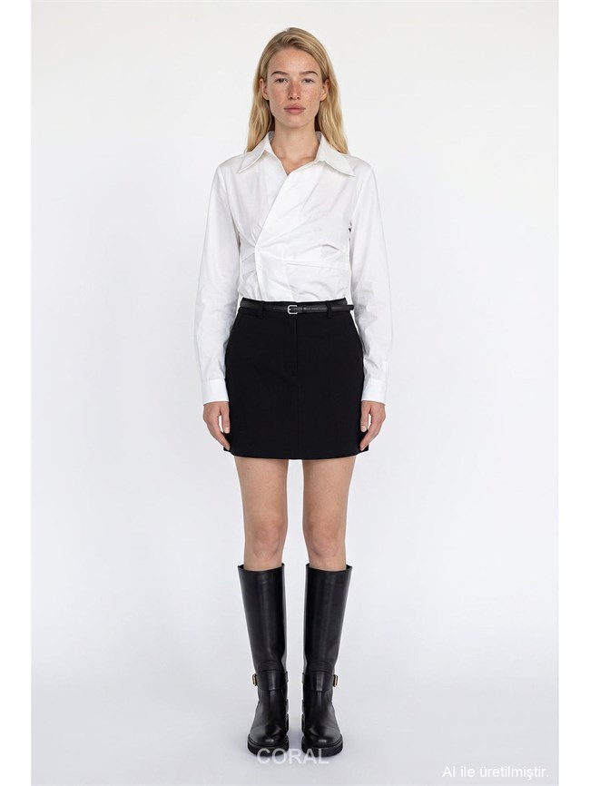 ETK02344 İnce Kemerli Mini Etek Siyah