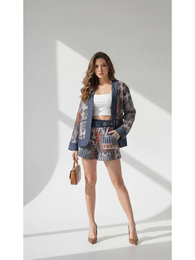 Etnik Desenli Şort 30685 İndigo