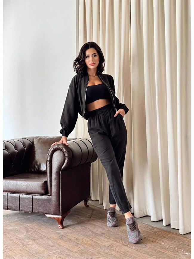 Fermuarlı Bomber Ceketli Takım 6030 Siyah