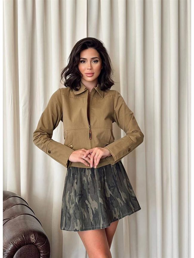 Fermuarlı Gömlek Yaka Ceket 2005 Haki