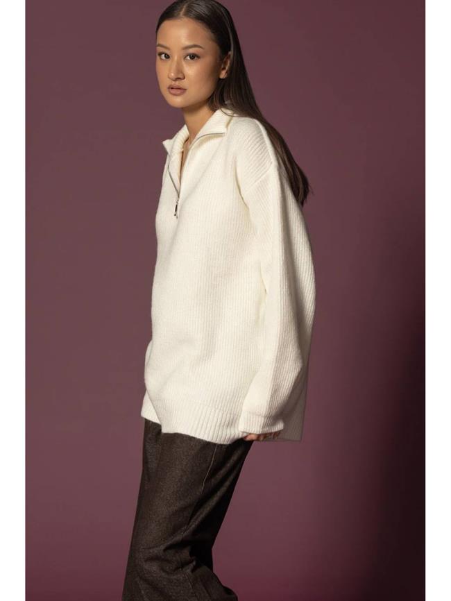 Fermuarlı Kazak 4640 Ekru