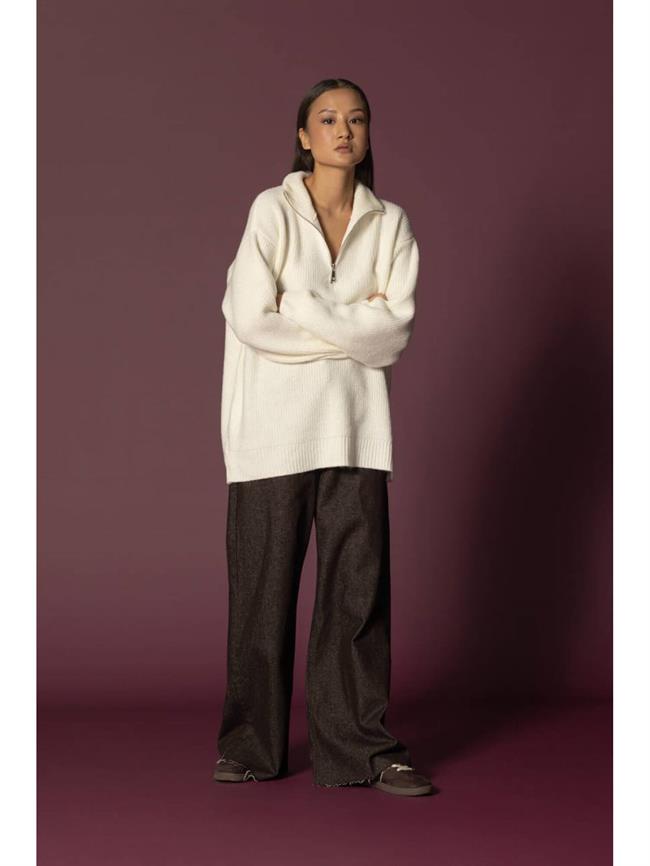 Fermuarlı Kazak 4640 Ekru