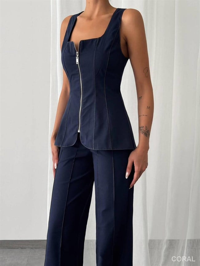 Fermuarlı Yelekli Pantolon Takım 9139/01 Lacivert