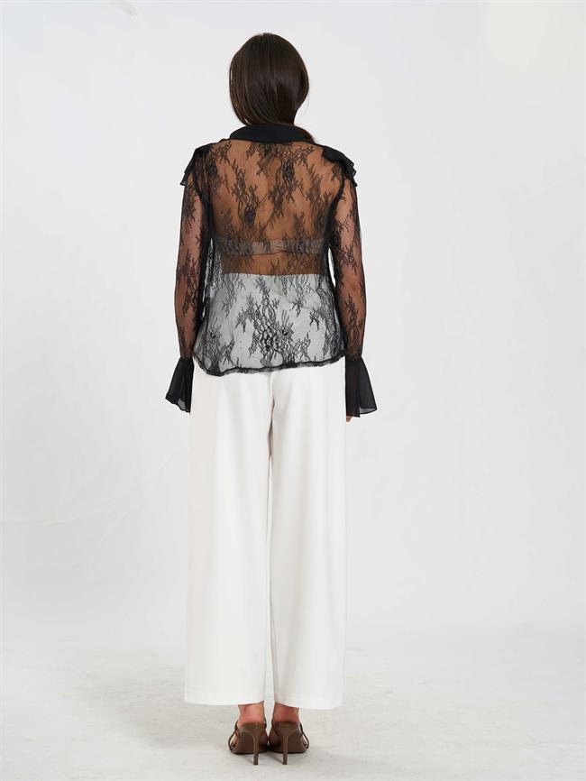 Fırfır Detaylı Dantel Bluz 080791 Siyah