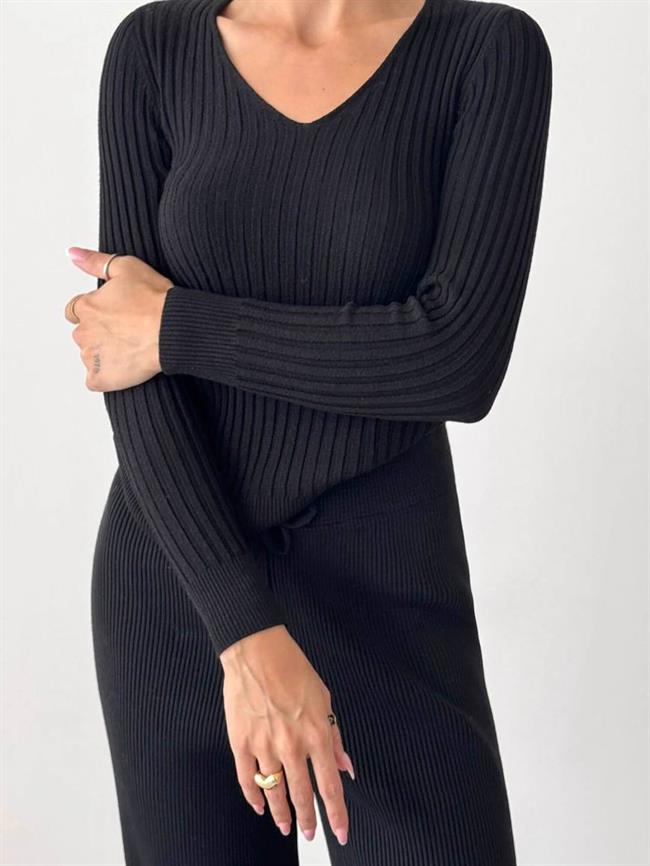 Fitilli V Yaka Kazak 185 Siyah