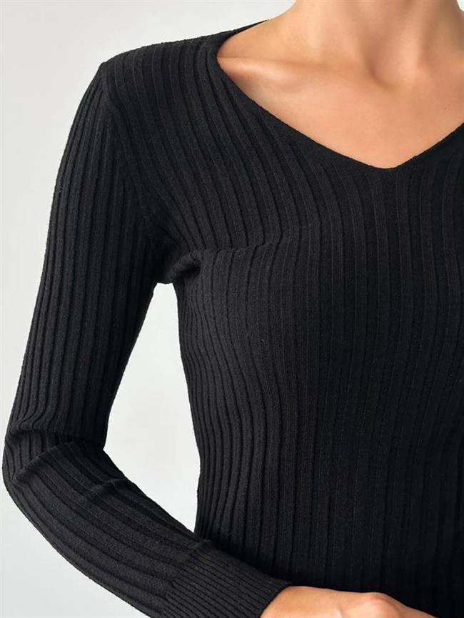 Fitilli V Yaka Kazak 185 Siyah