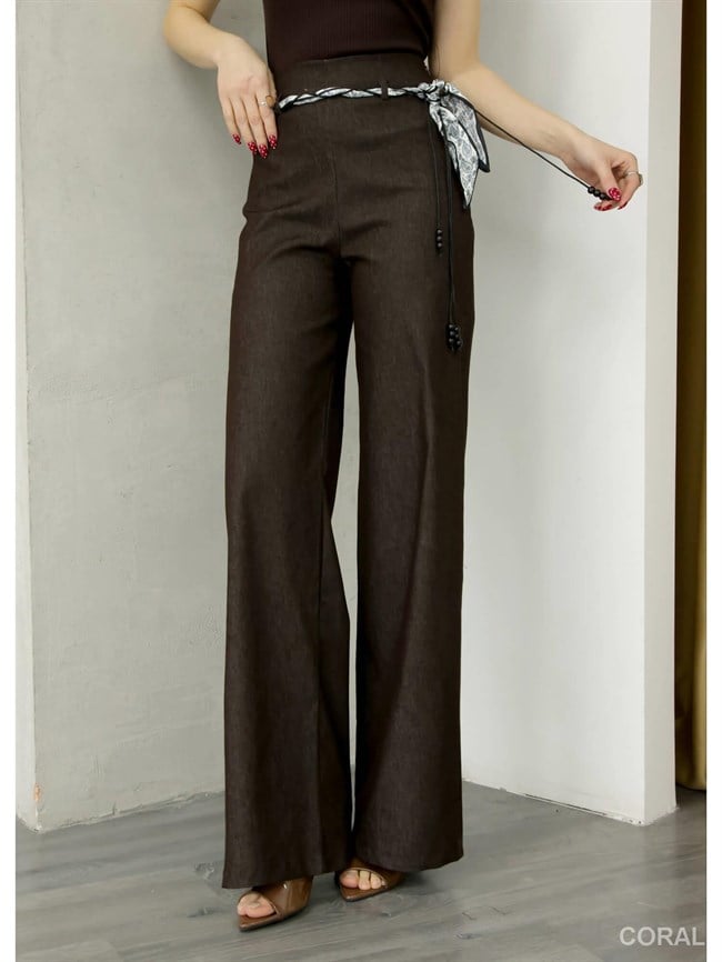 Fular Kemerli Bol Pantolon 11770 Kahve