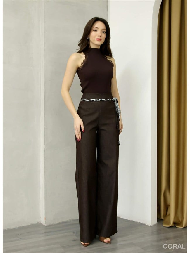 Fular Kemerli Bol Pantolon 11770 Kahve