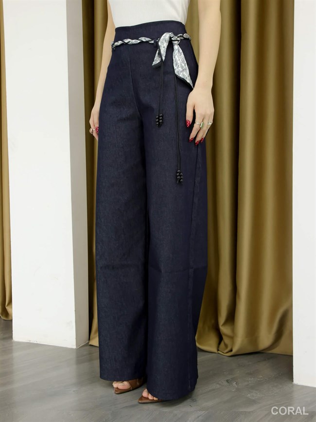 Fular Kemerli Bol Pantolon 11770 Lacivert