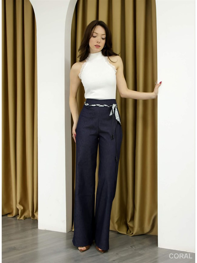 Fular Kemerli Bol Pantolon 11770 Lacivert