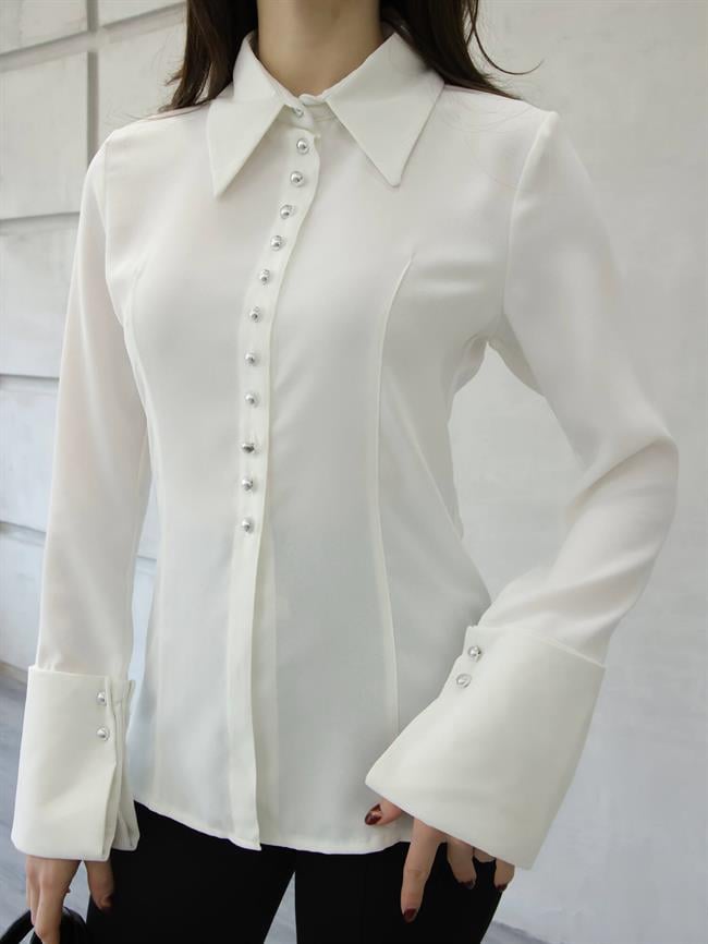 Geniş Manşetli Gömlek 34516 Ekru