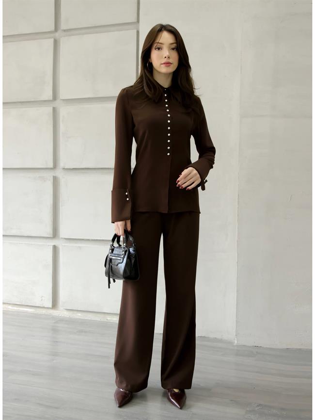 Geniş Manşetli Gömlek 34516 Kahve