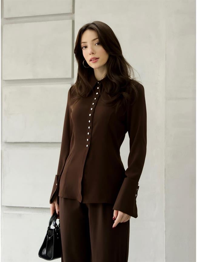 Geniş Manşetli Gömlek 34516 Kahve