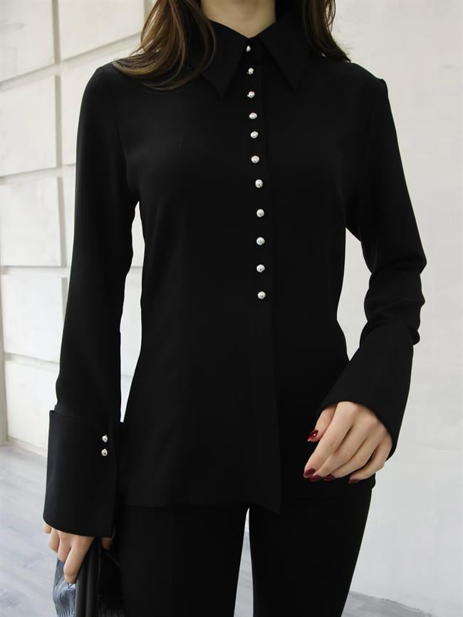 Geniş Manşetli Gömlek 34516 Siyah