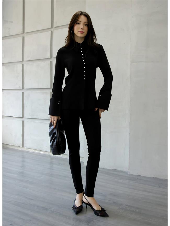 Geniş Manşetli Gömlek 34516 Siyah