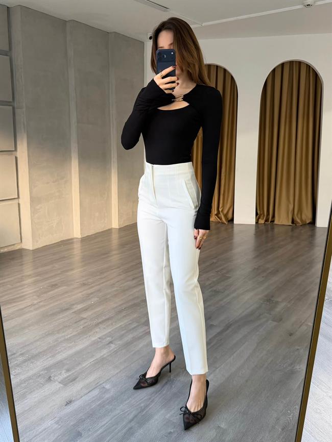 Gizli Cepli Pantolon 5926 Beyaz