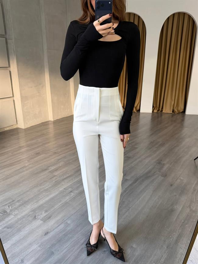 Gizli Cepli Pantolon 5926 Beyaz