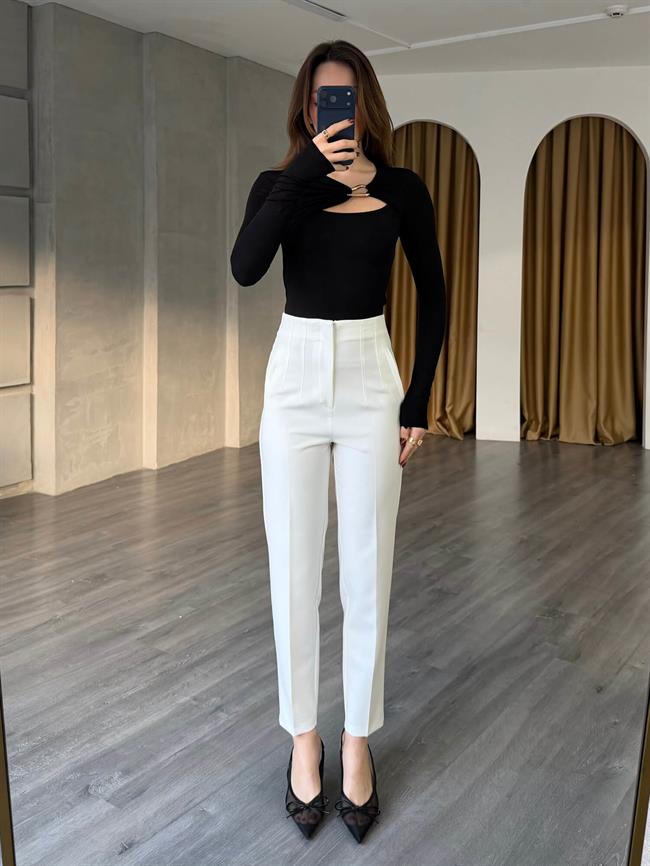 Gizli Cepli Pantolon 5926 Beyaz