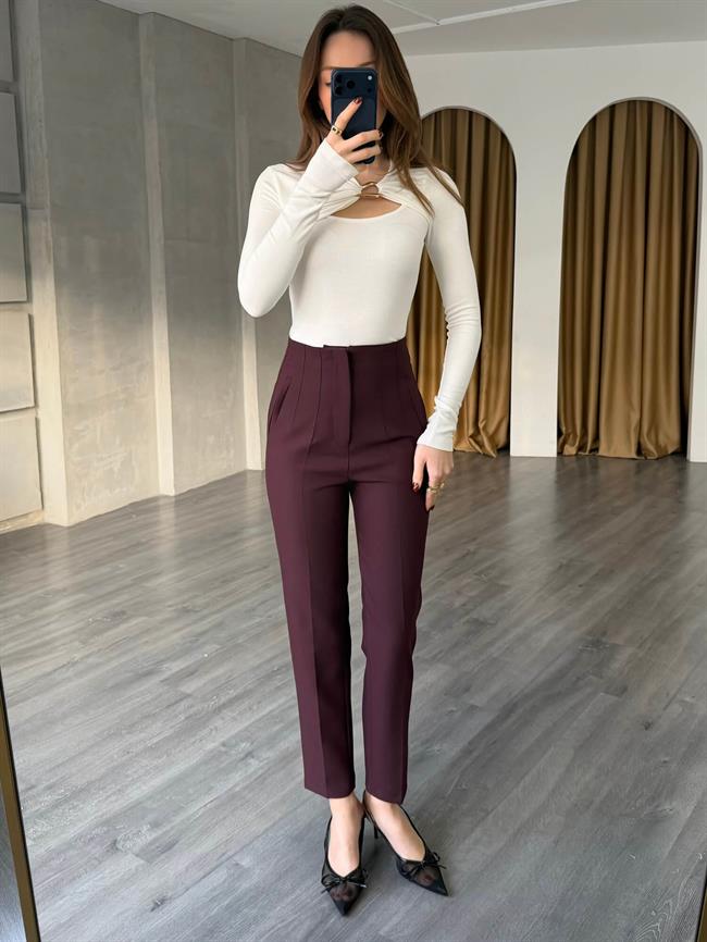 Gizli Cepli Pantolon 5926 Bordo