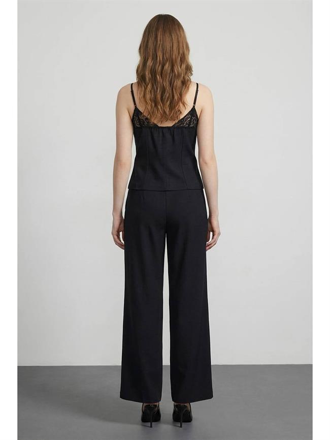 Gizli Kemerli Geniş Paça Pantolon Pnt01413 Siyah
