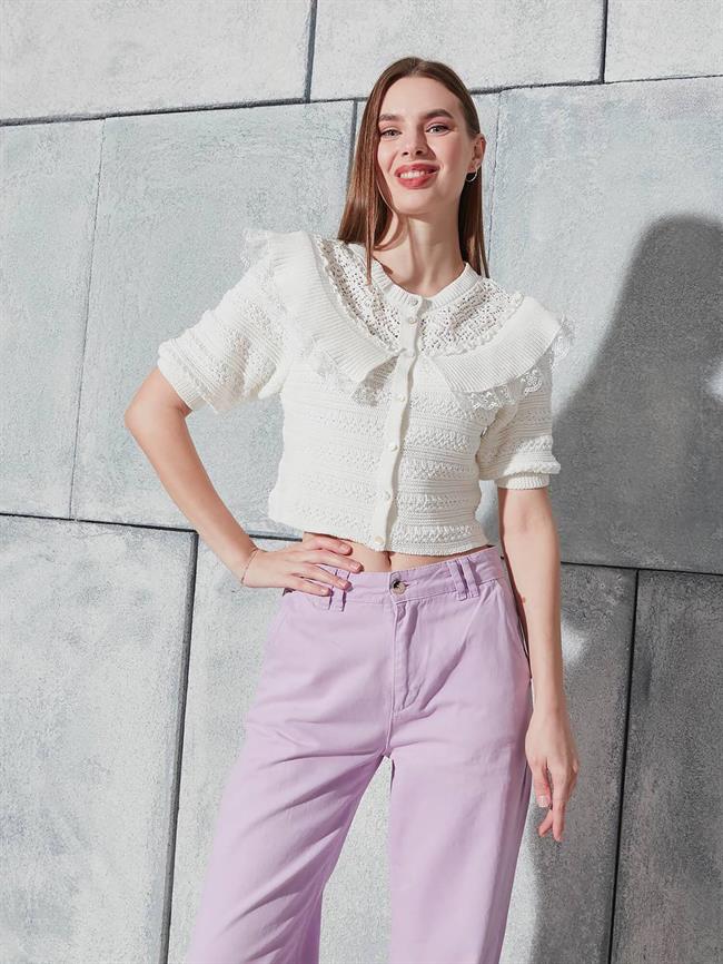 Göğsü Volanlı Hırka Kemik