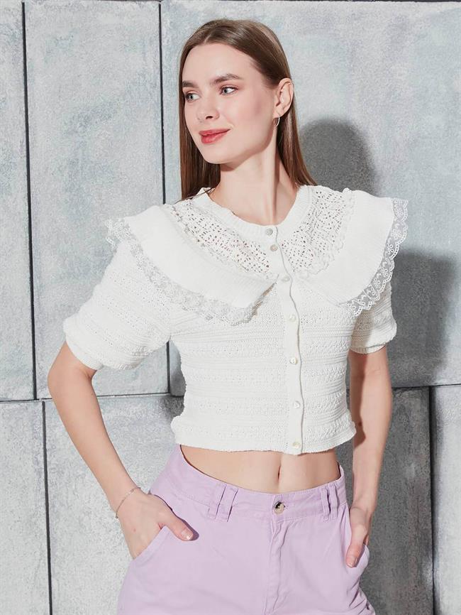 Göğsü Volanlı Hırka Kemik