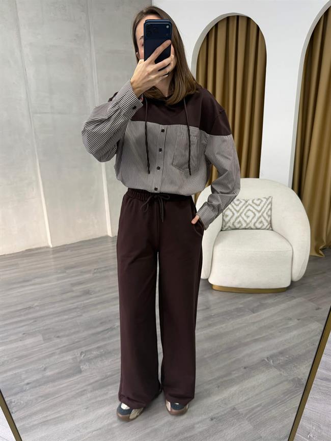 Gömlek Garnili Takım 37056 Kahve - Ekru