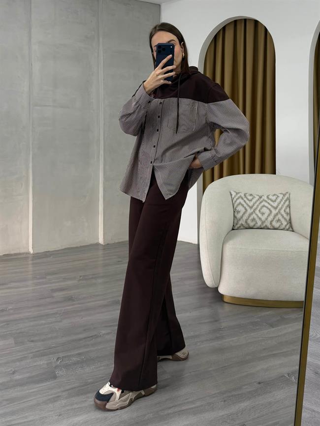 Gömlek Garnili Takım 37056 Kahve - Ekru