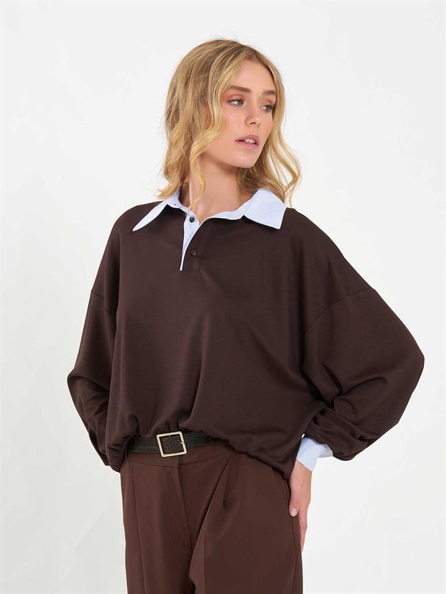 Gömlek Yaka Sweatshirt 071870 Kahve