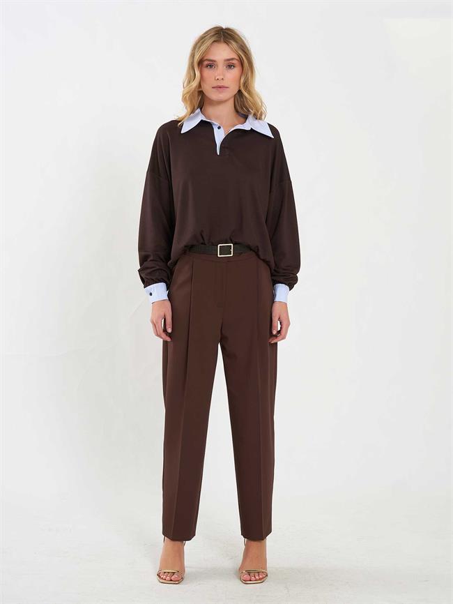 Gömlek Yaka Sweatshirt 071870 Kahve