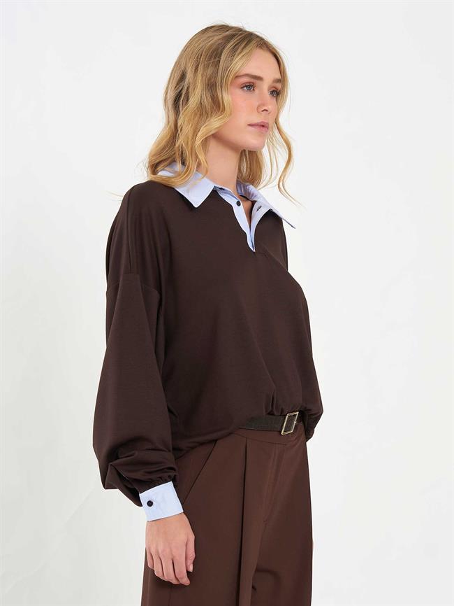 Gömlek Yaka Sweatshirt 071870 Kahve