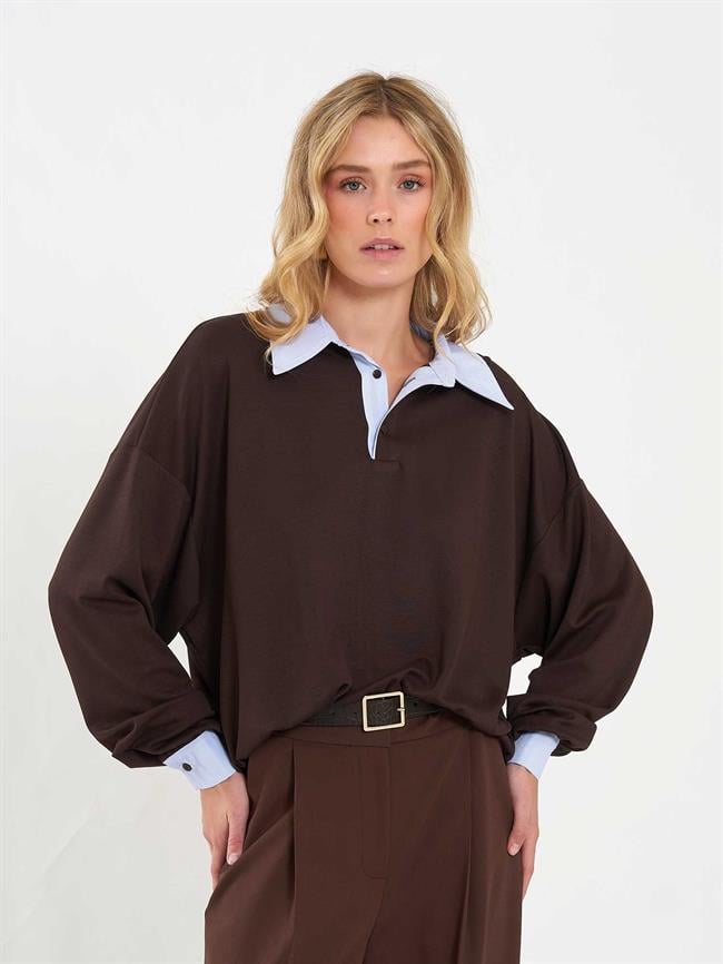 Gömlek Yaka Sweatshirt 071870 Kahve