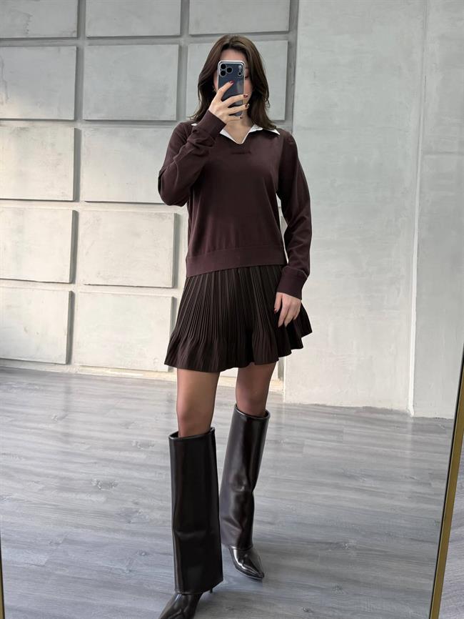 Gömlek Yakalı Kazak 145305 Kahve - Kemik