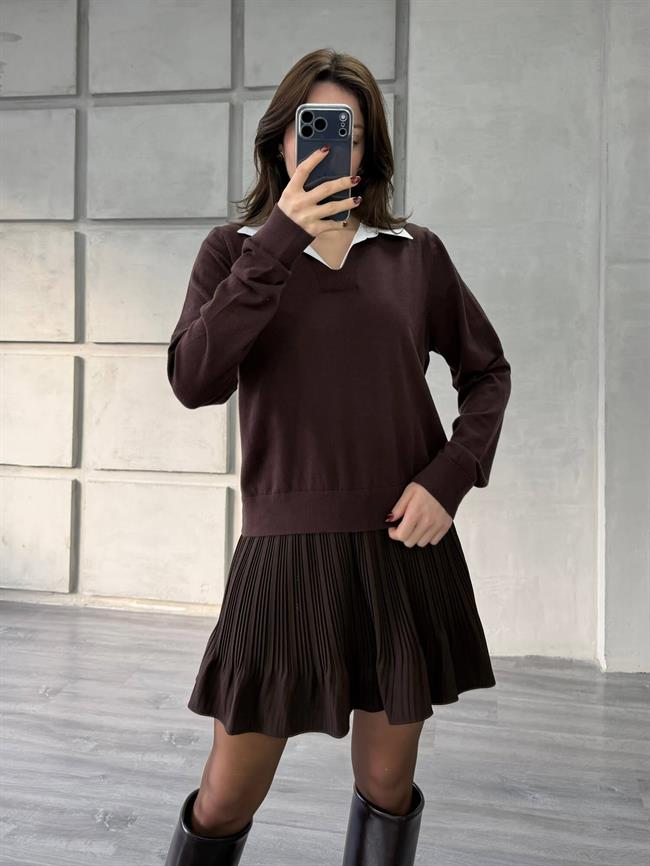 Gömlek Yakalı Kazak 145305 Kahve - Kemik