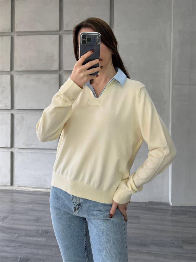 Gömlek Yakalı Kazak 145305 Vanilya - Bebe Mavi