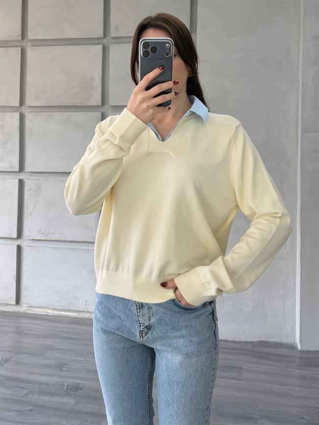 Gömlek Yakalı Kazak 145305 Vanilya - Bebe Mavi