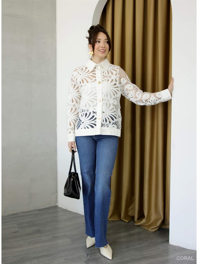 Güpür Dantelli Gömlek 37201 Ekru