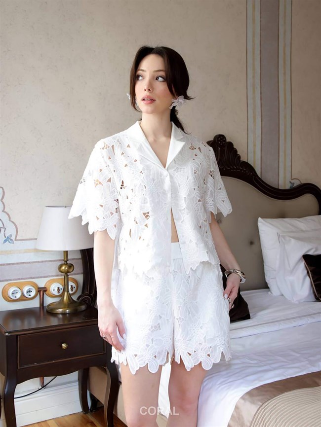 Güpürlü Şort Gömlek Takım 39421 Beyaz